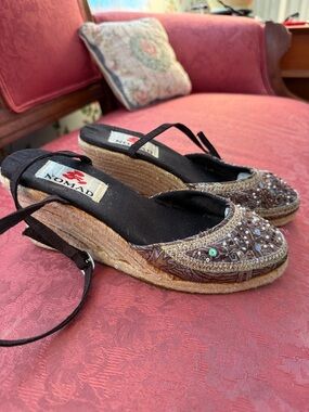 Nomad Brown Embellished Espadrille Wedge Sandals